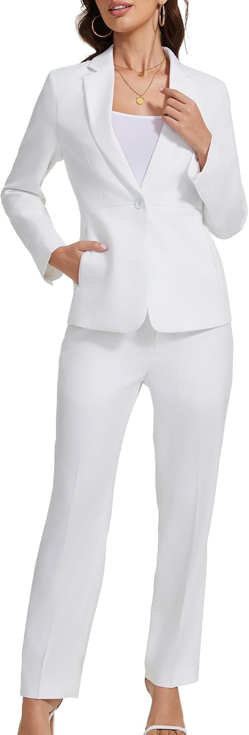 Women 2 Piece Business Suits One Button Slim Fit Casual Blazers Office Work Formal Blazer Suit Pants Set