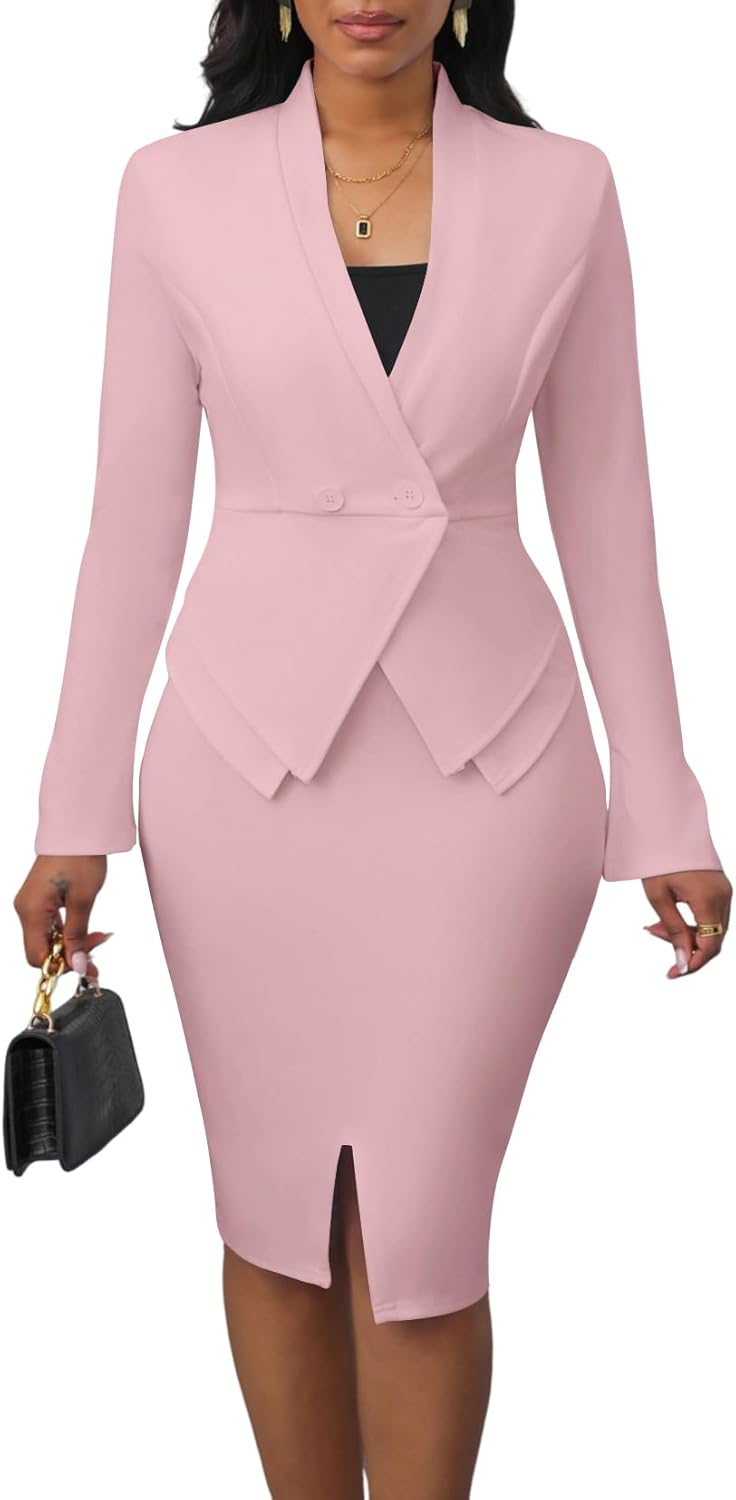 Women Suits 2 Piece Skirt Set Business Work Outfits Blazer Dress Jacket Pencil Skirts Suit Sets
