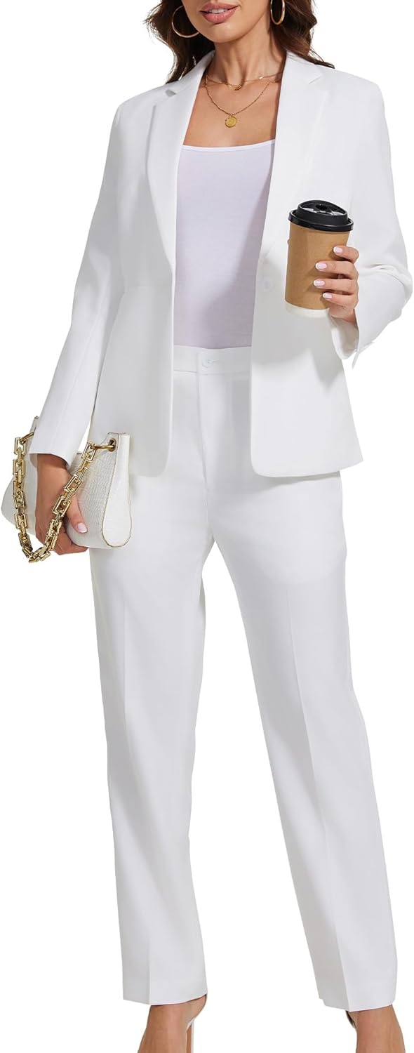 Women 2 Piece Business Suits One Button Slim Fit Casual Blazers Office Work Formal Blazer Suit Pants Set - Image 2