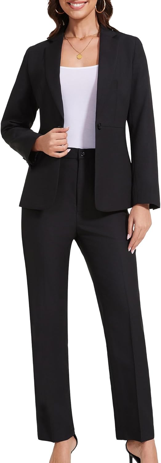 Women 2 Piece Business Suits One Button Slim Fit Casual Blazers Office Work Formal Blazer Suit Pants Set - Image 2