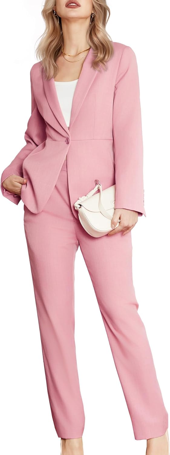 Women 2 Piece Business Suits One Button Slim Fit Casual Blazers Office Wor Formal Blazer Suit Pants Set - Image 2