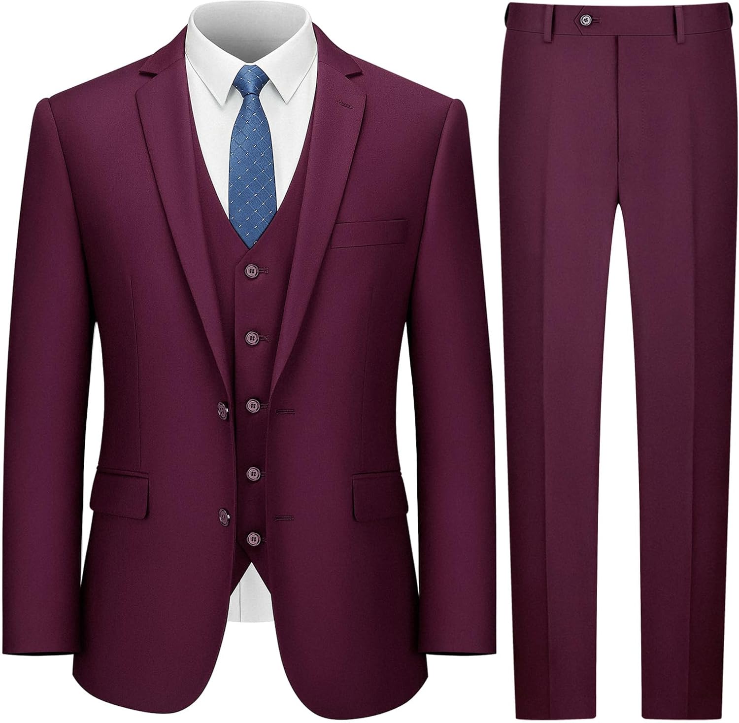 Men's Suits Slim Fit, 3 Piece Suits for Men, 2 Buttons Solid Jacket Vest Pants, Tuxedo Set for Business, Wedding
